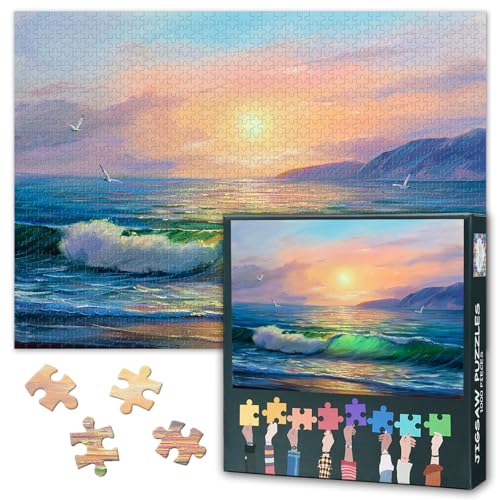 1000 Teile Puzzle Ozeanische Dämmerung | Biolumineszierende Wellenkunst für Zen-Meditation & Küstenharmonie | Premium Erwachsenenpuzzle mit Therapeutischer Meeresdynamik als Beruhigendes Wandbild von TISHIRON