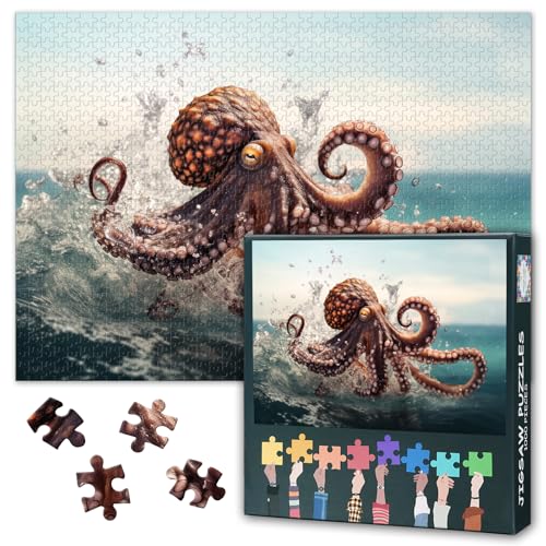 1000 Teile Puzzle Premium Motiv Oktopus Meerestiere in Dynamischer Unterwasserwelt mit Lebendigen Wasserspieleffekten Kunstvolles Meerespanorama Herausforderndes Papierpuzzle für Erwachsene von TISHIRON