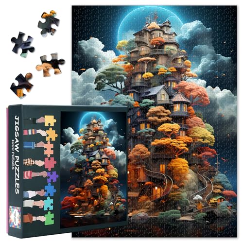 1000 Teile Puzzle Premium-Puzzle | Mystische Fantasy Landschaft mit Zauberhafte Hütte Motiv | Kunstdruck für Erwachsene | Hochwertiges Papierpuzzle | 70x50 cm (27.5x19.7 Zoll) von TISHIRON