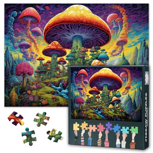1000 Teile Puzzle Psychedelische Pilz Kunst | Visionäre Muster & Abstrakte Designs für Trippy Wanddekoration | Anspruchsvolles Erwachsenenpuzzle mit Meditativem Effekt | 70x50 cm (27.5x19.7 Zoll) von TISHIRON