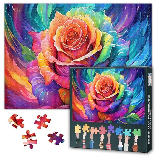 1000 Teile Puzzle Regenbogen Rosen Botanik Kunst | Fotorealistische Blumenmuster für Luxus Interior & Meditationsherausforderung | Premium Erwachsenenpuzzle mit Kunstvollem Design als Wanddeko von TISHIRON