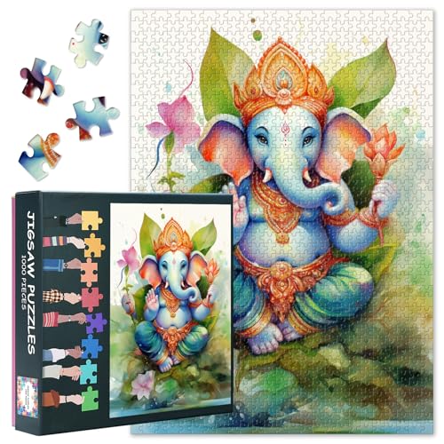 1000 Teile Puzzle Shree Ganesha Aquarellmalerei Hindu Gott Kunst Ganesh Chaturthi Festival Poster Deko Premium Puzzle 27,5x19,7 Zoll 1000 Teile Puzzle Shree Ganesha Aquarellmalerei Hindu Gott Kunst Ganesh Chaturthi Festival Poster Deko Premium Puzzle 27,5x19,7 Zoll von TISHIRON
