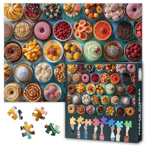 1000 Teile Puzzle Süße Dessert-Kreationen | Farbenfrohe Süßigkeiten, Eiscreme & Früchte in Schalen | Kunstvolle Lebensmittelkunst für Erwachsene | Anspruchsvolles Papierpuzzle | 70x50 cm von TISHIRON