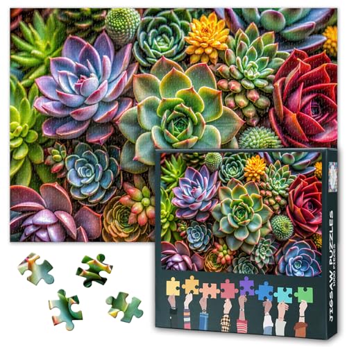 1000 Teile Puzzle Sukkulenten-Garten Makroaufnahme | Farbenfrohe Botanische Kunst mit Blütendetails | Anspruchsvolles Erwachsenenpuzzle als Wanddekoration | Entspannungspuzzle für Naturliebhaber von TISHIRON