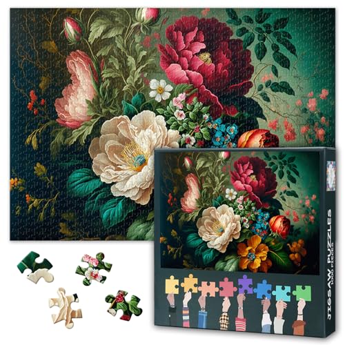 1000 Teile Puzzle Vintage Blumenstrauß Botanische Kunst, XXL Premium Aquarellstil Papierpuzzle mit Zarten Blüten, Romantisches Blumendekor für Erwachsene & Sammler, Motivgröße 27.5x19.7 Inch von TISHIRON