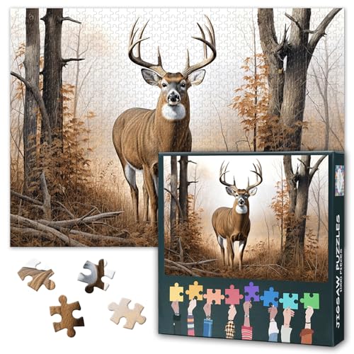 1000 Teile Puzzle Weißwedelhirsch Extreme Challenge, Premium Matt-Oberfläche Wildtier-Kunst für Erwachsene, Schwieriges XXL Naturmotiv Papierpuzzle mit Detailgetreuer Wildnis, 27.5x19.7 Inch von TISHIRON