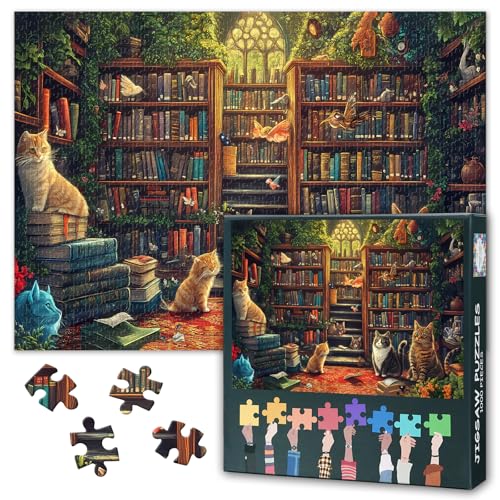 1000 Teile Puzzle für Erwachsene, Bibliotheksraum, Katzen-Puzzle, Geburtstagsparty für Familie, Kinder und Erwachsene, lustiges Puzzle für Erwachsene, 50,8 x 68,9 cm 1000 Teile Puzzle für Erwachsene, Bibliotheksraum, Katzen-Puzzle, Geburtstagsparty für Familie, Kinder und Erwachsene, lustiges Puzzle für Erwachsene, 50,8 x 68,9 cm von TISHIRON