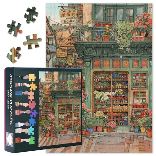 1000 Teile Puzzle für Erwachsene, Blumengeschäft Motiv voller farbenfroher Blumen und grüner Topfpflanzen, 70x50 cm 1000 Teile Puzzle für Erwachsene, Blumengeschäft Motiv voller farbenfroher Blumen und grüner Topfpflanzen, 70x50 cm von TISHIRON