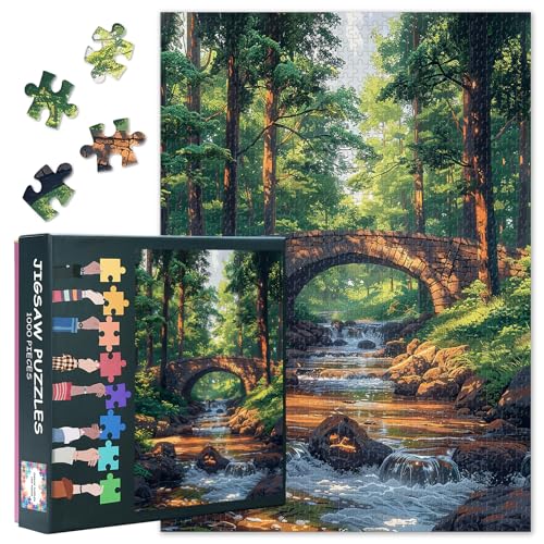 1000 Teile Puzzle für Erwachsene, Magische Waldlandschaft mit altem Steinbrücke über einem plätschernden Bach, 70x50 cm 1000 Teile Puzzle für Erwachsene, Magische Waldlandschaft mit altem Steinbrücke über einem plätschernden Bach, 70x50 cm von TISHIRON