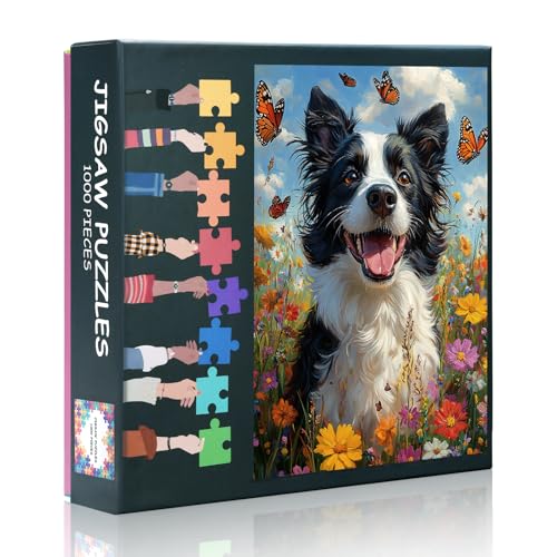 1000 Teile Puzzle für Erwachsene, Puzzles 1000 Teile für Erwachsene - Hund und Schmetterling im Meer von Blumen, coolste Erwachsenenpuzzles - 69,8 x 50 cm 1000 Teile Puzzle für Erwachsene, Puzzles 1000 Teile für Erwachsene - Hund und Schmetterling im Meer von Blumen, coolste Erwachsenenpuzzles - 69,8 x 50 cm von TISHIRON
