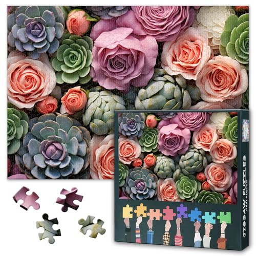 1000 Teile Puzzle für Erwachsene - Atemberaubende Pfingstrose & Sukkulente Botanische Kunst Jigsaw, Puzzles 1000 Teile für Erwachsene, Aufwendiges Blumendesign für Stressabbau & Familienspielabend von TISHIRON