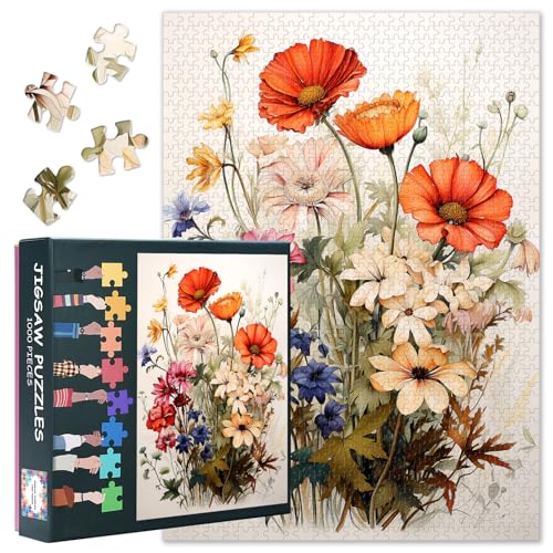 1000 Teile Puzzle für Erwachsene - Atemberaubende Wildblumen-Kunst, üppige botanische Wiese, Langlebige Puzzle(70x50 cm) von TISHIRON