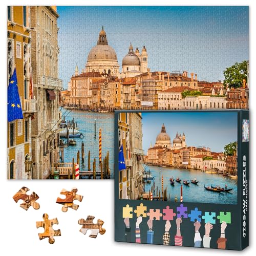 1000 Teile Puzzle für Erwachsene - Basilica di Santa Maria Della Salute Venedig: Canal Grande Sonnenuntergangs-Panorama Italien | Lebendige Premium Puzzles - 27.5x19.7 Zoll von TISHIRON