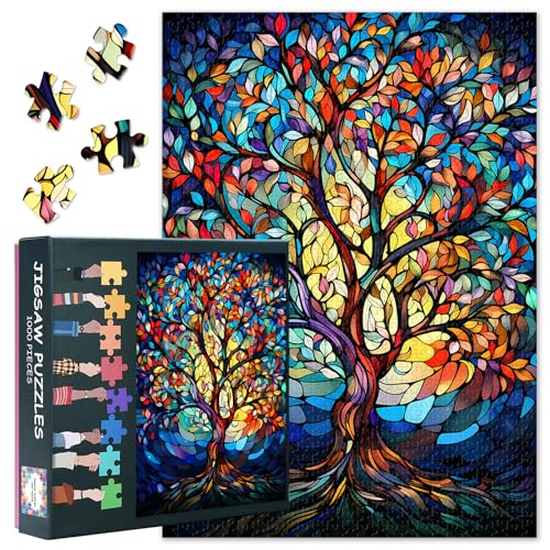 1000 Teile Puzzle für Erwachsene - Baum des Lebens, Farbenfrohes, lebendiges Design, abstrakte Kunst, Premium Puzzle(70x50 cm) von TISHIRON