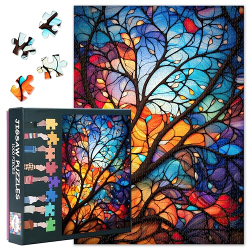 1000 Teile Puzzle für Erwachsene - Baum des Lebens, Lebendiges abstraktes Kunstwerk, buntes Baumdesign, Premium Erwachsenenpuzzle(70x50 cm) von TISHIRON
