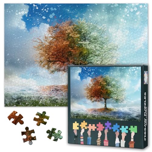 1000 Teile Puzzle für Erwachsene - Baum des Lebens: Landschaft mit Blüten, naturverbundene Kunst, jahreszeitlicher Wandel, Erwachsenenpuzzle(70x50 cm) von TISHIRON