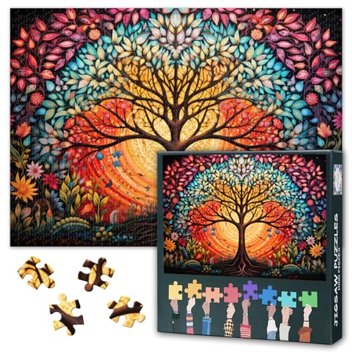 1000 Teile Puzzle für Erwachsene - Baum des Lebens: Lebendige, farbenfrohe Kunst, Premium Erwachsenenpuzzle zur Wohnraumdekoration, Anspruchsvolles Puzzle(70x50 cm) von TISHIRON