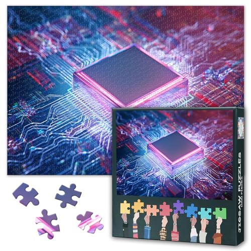 1000 Teile Puzzle für Erwachsene Computerchip Technologie Kunst Elektronisches PC CPU Konzept mit Leiterplatten Design Premium Großformat Puzzle 70 x 50 cm von TISHIRON