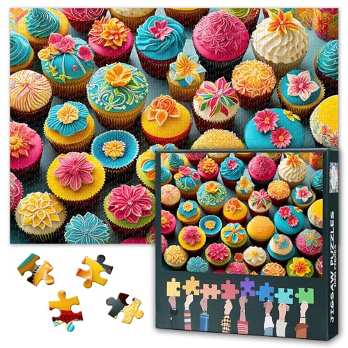 1000 Teile Puzzle für Erwachsene - Cupcake-Garten-Fantasie, Blumen & Zuckerguss-Kreation, Verspieltes Dessert-Kunstwerk - 27,5x19,7 Zoll von TISHIRON