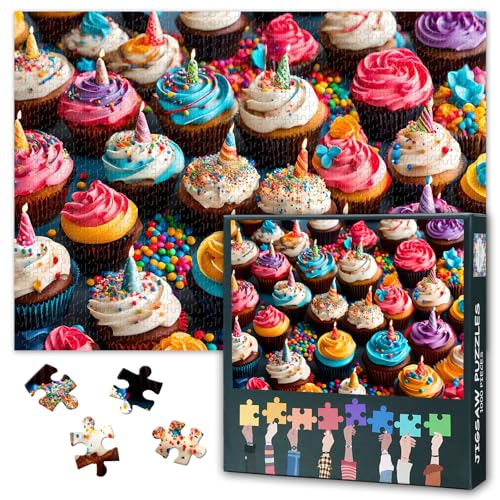 1000 Teile Puzzle für Erwachsene - Cupcake-Kollektion, Lebendiges Kuchenkunstwerk, Süßes Design-Motiv - 27,5x19,7 Zoll von TISHIRON