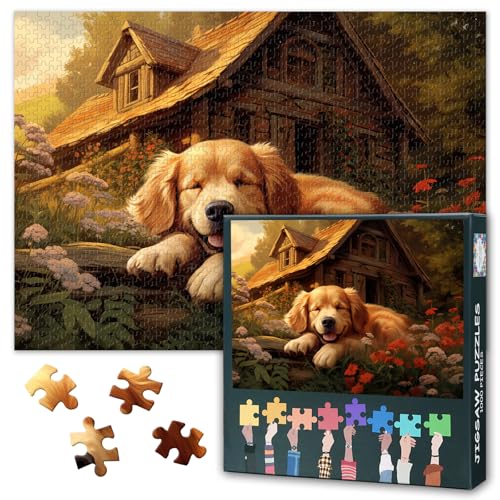 1000 Teile Puzzle für Erwachsene - EIN süßer Welpe ruht im Garten neben dem Holzhaus Puzzle für Erwachsene 1000 Teile, 50x70cm 1000 Teile Puzzle für Erwachsene - EIN süßer Welpe ruht im Garten neben dem Holzhaus Puzzle für Erwachsene 1000 Teile, 50x70cm von TISHIRON
