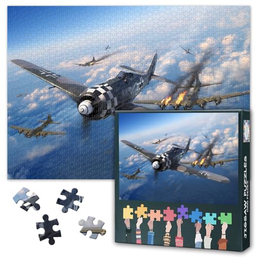 1000 Teile Puzzle für Erwachsene FW 190 Flugzeug Militär Kampfflugzeug Gemälde WWII Deutsche Warbird Wandkunst Home Deko 27,5 x 19,7 Zoll von TISHIRON