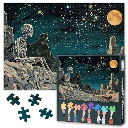 1000 Teile Puzzle für Erwachsene - Fantasie-Skelett auf Planet mit Bergen & Mond, surreale Himmelskunst, Premium Puzzle - 27,5 x 19,7 Zoll 1000 Teile Puzzle für Erwachsene - Fantasie-Skelett auf Planet mit Bergen & Mond, surreale Himmelskunst, Premium Puzzle - 27,5 x 19,7 Zoll von TISHIRON