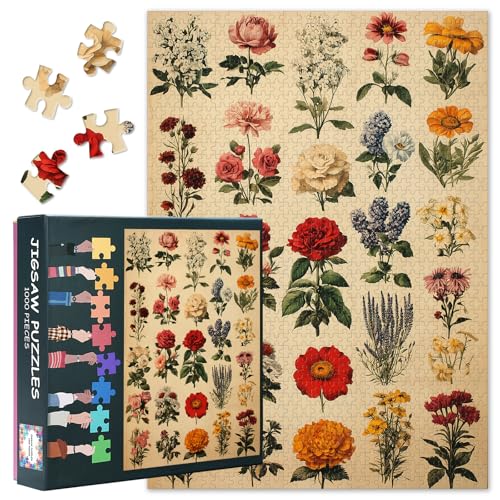 1000 Teile Puzzle für Erwachsene - Farbenfroher Blumengarten mit botanischer Diversität, Künstlerisches Blumen-Puzzle 27,5 x 19,7 Zoll (70x50 cm) von TISHIRON