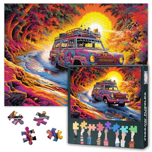 1000 Teile Puzzle für Erwachsene Herbstwald Kunstwerk Graffiti SUV Pop Art Abenteuer und Freiheit Stil Familiengerechtes Geduldspiel Robustes Design Wanddekoration Motiv 50,5 x 70,5 cm 1000 Teile Puzzle für Erwachsene Herbstwald Kunstwerk Graffiti SUV Pop Art Abenteuer und Freiheit Stil Familiengerechtes Geduldspiel Robustes Design Wanddekoration Motiv 50,5 x 70,5 cm von TISHIRON