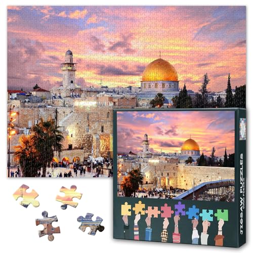 1000 Teile Puzzle für Erwachsene - Historisches Jerusalem bei Dämmerung, Vintage Stadtpanorama Israels, Premium Puzzle-Brett mit Antik-Design, 27,5x19,7 Zoll 1000 Teile Puzzle für Erwachsene - Historisches Jerusalem bei Dämmerung, Vintage Stadtpanorama Israels, Premium Puzzle-Brett mit Antik-Design, 27,5x19,7 Zoll von TISHIRON