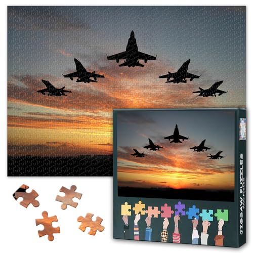 1000 Teile Puzzle für Erwachsene Kampfflugzeug Inspirierende Kunst Klassische Retro Militär Aviation Art Herausforderndes Puzzle Geschenk für Piloten und Veteranen Sonnenuntergang Silhouette von TISHIRON