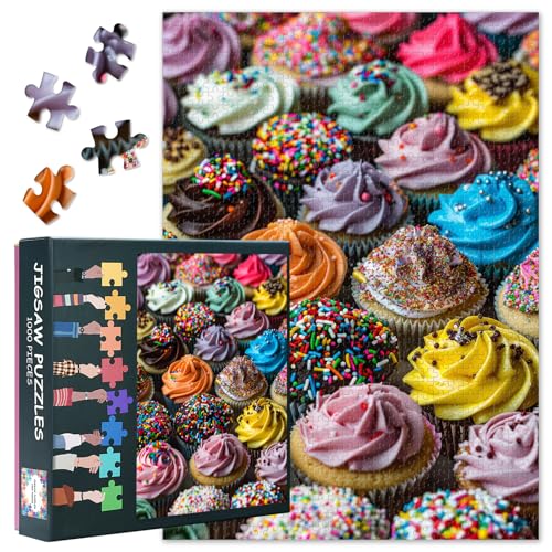 1000 Teile Puzzle für Erwachsene - Köstliche Cupcakes mit Zuckerguss, Verspielte Bäckerei-Szene, Herausforderndes Design in Bonbonfarben - 27,5x19,7 Zoll von TISHIRON