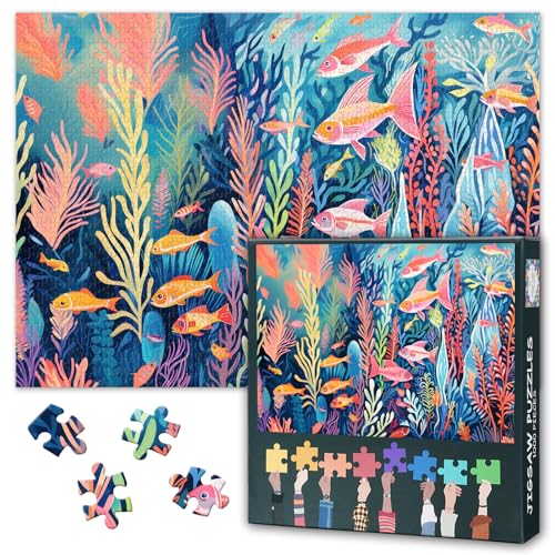 1000 Teile Puzzle für Erwachsene Korallenriff mit bunten Fischen Tropisches Meer Entspannung Herausforderung als Familienaktivität gegen Einsamkeit XXL Legepuzzle Wanddeko Größe 50,5x70,5cm von TISHIRON