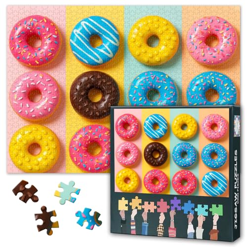 1000 Teile Puzzle für Erwachsene - Lebendige Donuts & Dessert-Kollektion, Hochwertiges Farben-Motiv, Premium Puzzle-Brett - 27,5x19,7 Zoll von TISHIRON