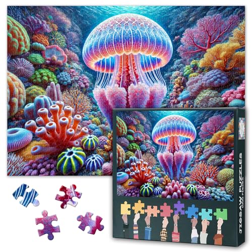 1000 Teile Puzzle für Erwachsene Lebendige Unterwasserwelt mit Qualle & Korallenriff, 50x70 cm Premium Puzzle mit Kunstdruck, Detailreiches Entspannungspuzzle als Dekoration von TISHIRON