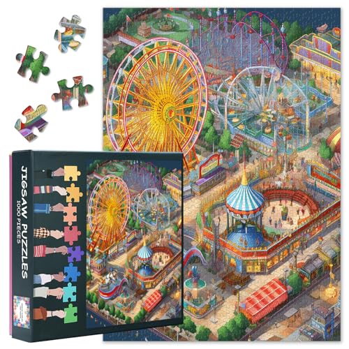 1000 Teile Puzzle für Erwachsene - Lebendiges Vergnügungspark Motiv mit Riesenrad und bunten Attraktionen, Premium Puzzle, 50x70 cm 1000 Teile Puzzle für Erwachsene - Lebendiges Vergnügungspark Motiv mit Riesenrad und bunten Attraktionen, Premium Puzzle, 50x70 cm von TISHIRON
