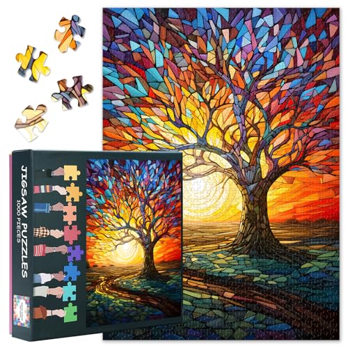 ‌1000 Teile Puzzle für Erwachsene Lebensbaum Motiv Buntes Glasfenster Kunstpuzzle Meditatives Puzzle Spiel Geschenkidee Entspannungstherapie Naturmotiv Dekorative Wandkunst (27.5x19.7in) von TISHIRON