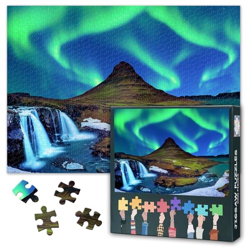 1000 Teile Puzzle für Erwachsene - Magische Nordlichter über schneebedeckten Bergen in Island, Premium Winter-Landschaft Puzzle, 50x70 cm 1000 Teile Puzzle für Erwachsene - Magische Nordlichter über schneebedeckten Bergen in Island, Premium Winter-Landschaft Puzzle, 50x70 cm von TISHIRON