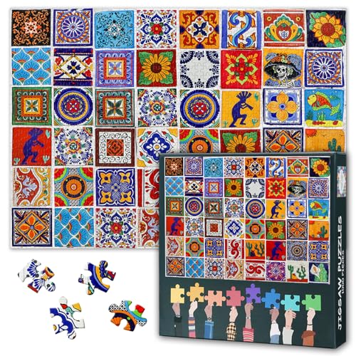 1000-Teile Puzzle für Erwachsene - Mexikanische Keramikfliesen in Farbenpracht, 50x70 cm Detailreiches Premium-Kunstpuzzle für anspruchsvolle Rätselabende von TISHIRON