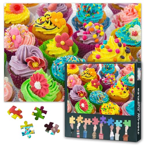 1000 Teile Puzzle für Erwachsene - Mini-Cupcake-Buffet, Detailreiche Dessert-Motive, Komplexe Bäckerei-Herausforderung - 27,5x19,7 Zoll von TISHIRON