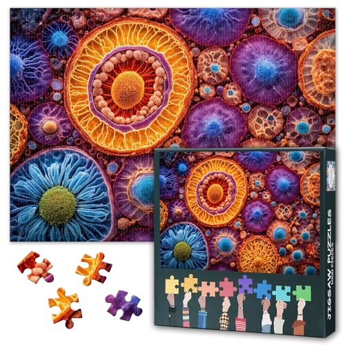 1000 Teile Puzzle für Erwachsene - Multifarbige Mikroorganismen-Kunst, Abstraktes STEM-Lernpuzzle, Anspruchsvolles 1000 Teile Puzzle - 27,5 x 19,7 Zoll (70x50 cm) von TISHIRON