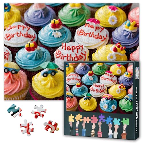 1000 Teile Puzzle für Erwachsene - Neon-Cupcakes, Retro-Süßigkeiten-Motiv, Farbenfrohes Dessert-Kunstwerk - 27,5x19,7 Zoll von TISHIRON