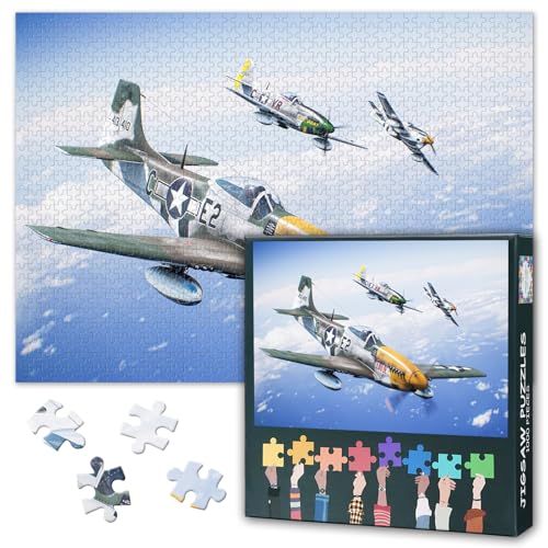 1000 Teile Puzzle für Erwachsene P51 Mustang Flugzeug Navy Blau und Weiß Wandkunst WWII Kampfflugzeug Büro Deko 27,5 x 19,7 Zoll 1000 Teile Puzzle für Erwachsene P51 Mustang Flugzeug Navy Blau und Weiß Wandkunst WWII Kampfflugzeug Büro Deko 27,5 x 19,7 Zoll von TISHIRON