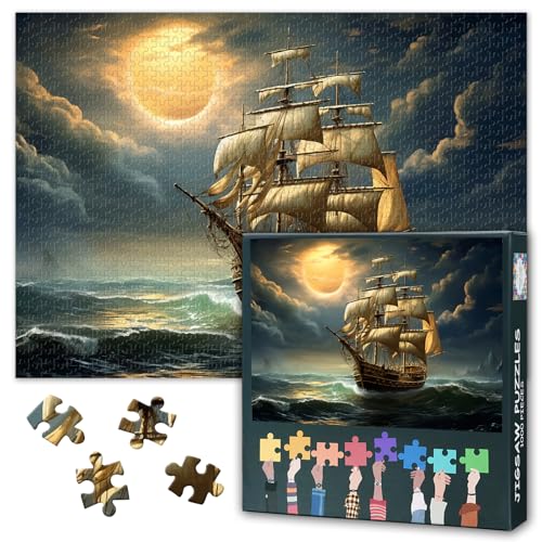 1000 Teile Puzzle für Erwachsene Piratenschiff Abenteuer bei Vollmond Altes Segelschiff Expedition Nacht Seelandschaft Ruhige Ozean Kunst Herausforderndes Puzzle für Erwachsene Teens Nautische Deko 1000 Teile Puzzle für Erwachsene Piratenschiff Abenteuer bei Vollmond Altes Segelschiff Expedition Nacht Seelandschaft Ruhige Ozean Kunst Herausforderndes Puzzle für Erwachsene Teens Nautische Deko von TISHIRON