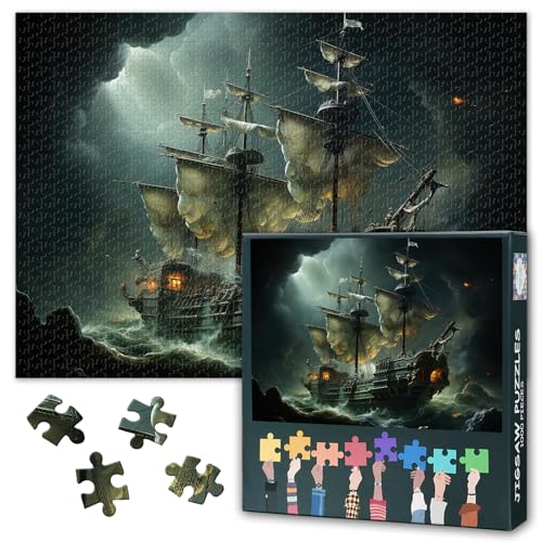 1000 Teile Puzzle für Erwachsene Piratenschiff in stürmischer See Dunkler düsterer Himmel Nautisches Abenteuer Herausforderndes Puzzlespiel Ozean Motiv Wandkunst Wohnung Deko Geschenk 27,5x19,7 Zoll 1000 Teile Puzzle für Erwachsene Piratenschiff in stürmischer See Dunkler düsterer Himmel Nautisches Abenteuer Herausforderndes Puzzlespiel Ozean Motiv Wandkunst Wohnung Deko Geschenk 27,5x19,7 Zoll von TISHIRON