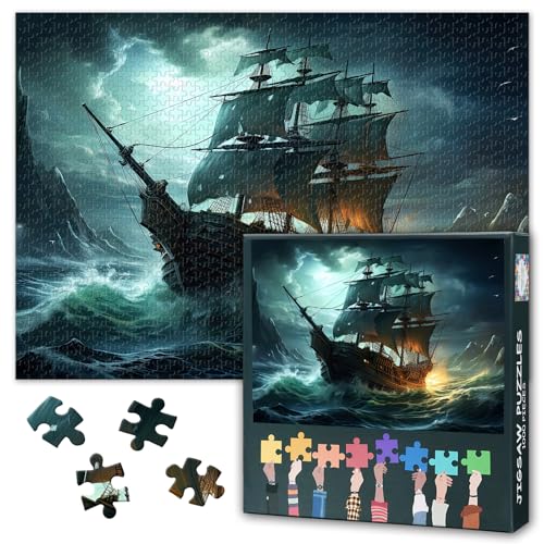 1000 Teile Puzzle für Erwachsene Piratenschiff in stürmischer See Fantasy Nautische Kunst Abenteuer Herausforderndes Puzzlespiel Ozean Wand Deko Sammler Geschenk 27,5x19,7 Zoll 1000 Teile Puzzle für Erwachsene Piratenschiff in stürmischer See Fantasy Nautische Kunst Abenteuer Herausforderndes Puzzlespiel Ozean Wand Deko Sammler Geschenk 27,5x19,7 Zoll von TISHIRON