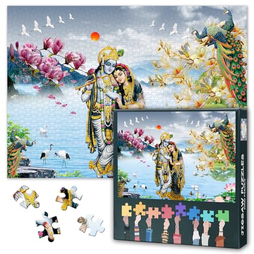 1000 Teile Puzzle für Erwachsene Radha Krishna - Puzzles 1000 Teile, schwer unmöglich herausfordernde Puzzle indischen Hindu-Götter-Thema (70 x 50 cm), Familie Spielabend Geschenk & Home Decor von TISHIRON
