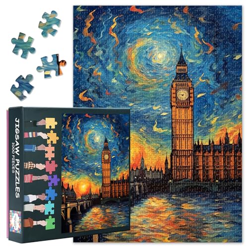1000 Teile Puzzle für Erwachsene Radiant Big Ben Illumination Epic London Night Skyline Dramatic Twilight Atmosphere Premium Quality Paper Puzzle British Landmark Collector's Edition 1000 Teile Puzzle für Erwachsene Radiant Big Ben Illumination Epic London Night Skyline Dramatic Twilight Atmosphere Premium Quality Paper Puzzle British Landmark Collector's Edition von TISHIRON