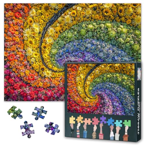 1000-Teile Puzzle für Erwachsene - Regenbogenblumen in Farbenpracht, 50x70 cm Komplexes Blumenmotiv mit Premium-Karton, Anspruchsvolles Kunstpuzzle für Wanddekoration & Geschenke von TISHIRON