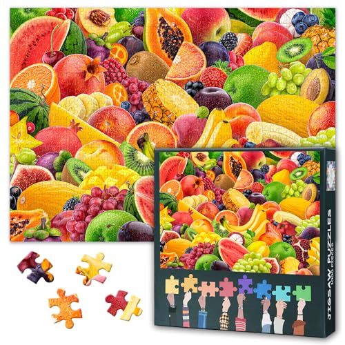 1000 Teile Puzzle für Erwachsene - Reife Beeren & Zitrusfrüchte, Gesundes Ernährungskonzept, Künstlerisches Blattgrün-Collage, 27,5x19,7 Zoll von TISHIRON